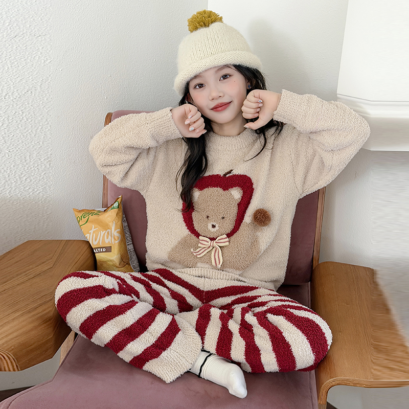 儿童珊瑚绒睡衣女童家居服半边绒