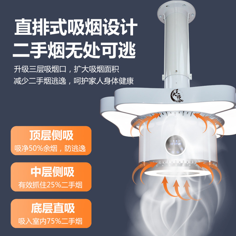 吴大师麻将机吸烟灯直排棋牌室空气净化器大炮筒外排吊顶抽烟机