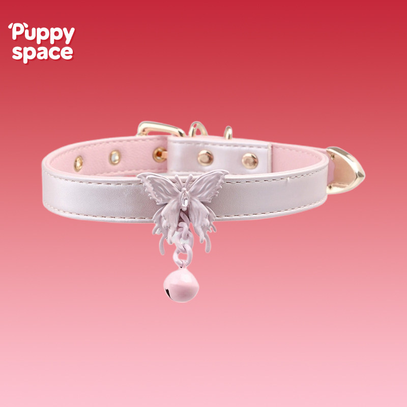Puppy space 小狗空间 粉色金属蝴蝶项圈choker女m牵引绳K9
