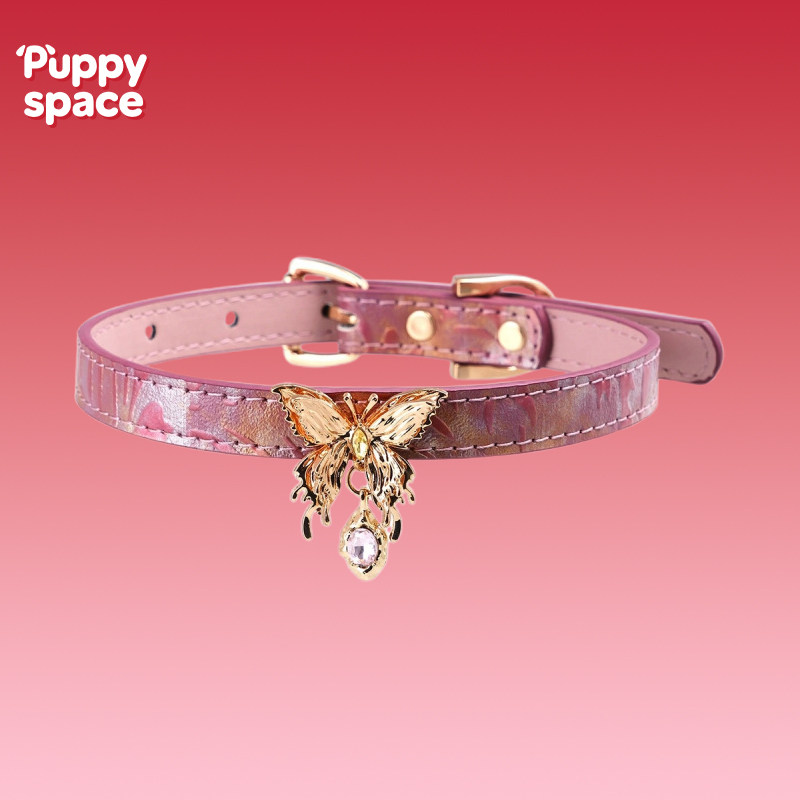 Puppy space小狗空间 紫粉金属蝴蝶项圈choker女m颈圈K9