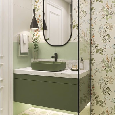 全瓷花砖400×800卫生间植物墙砖浴室厕所洗手间背景墙莫兰迪瓷砖