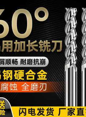 60度高光铝用加长特长铝专用长刃铣刀100L 150L 200L 250L数控用