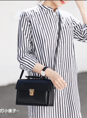 现货 Everlane 无领粗条纹风衣版春装潮流衬衫裙欧美不易皱高品质