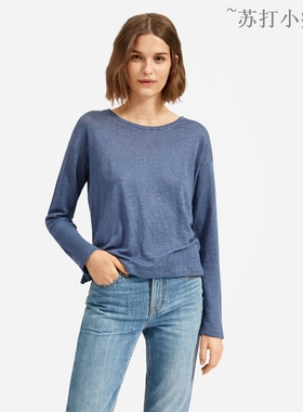现货 EVERLANE Linen Relaxed女士春季亚麻长袖T恤纯色打底衫