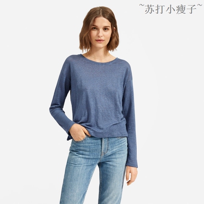女士春季亚麻长袖t恤纯色打底衫