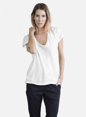 国内现货 Everlane 大U领宽松舒适型女士蝙蝠袖纯色皮马棉短袖T恤