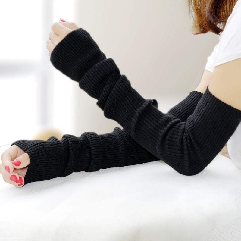 包邮羊毛线胳膊加厚羊绒手臂套袖套假袖子女秋冬半指手套保暖长款