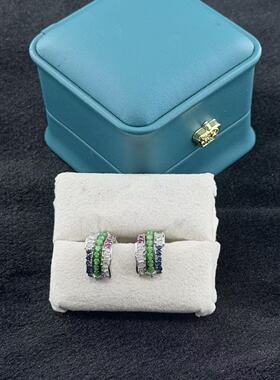 s925翡翠耳钩-约15*8mm-多样性发货-L银-V314