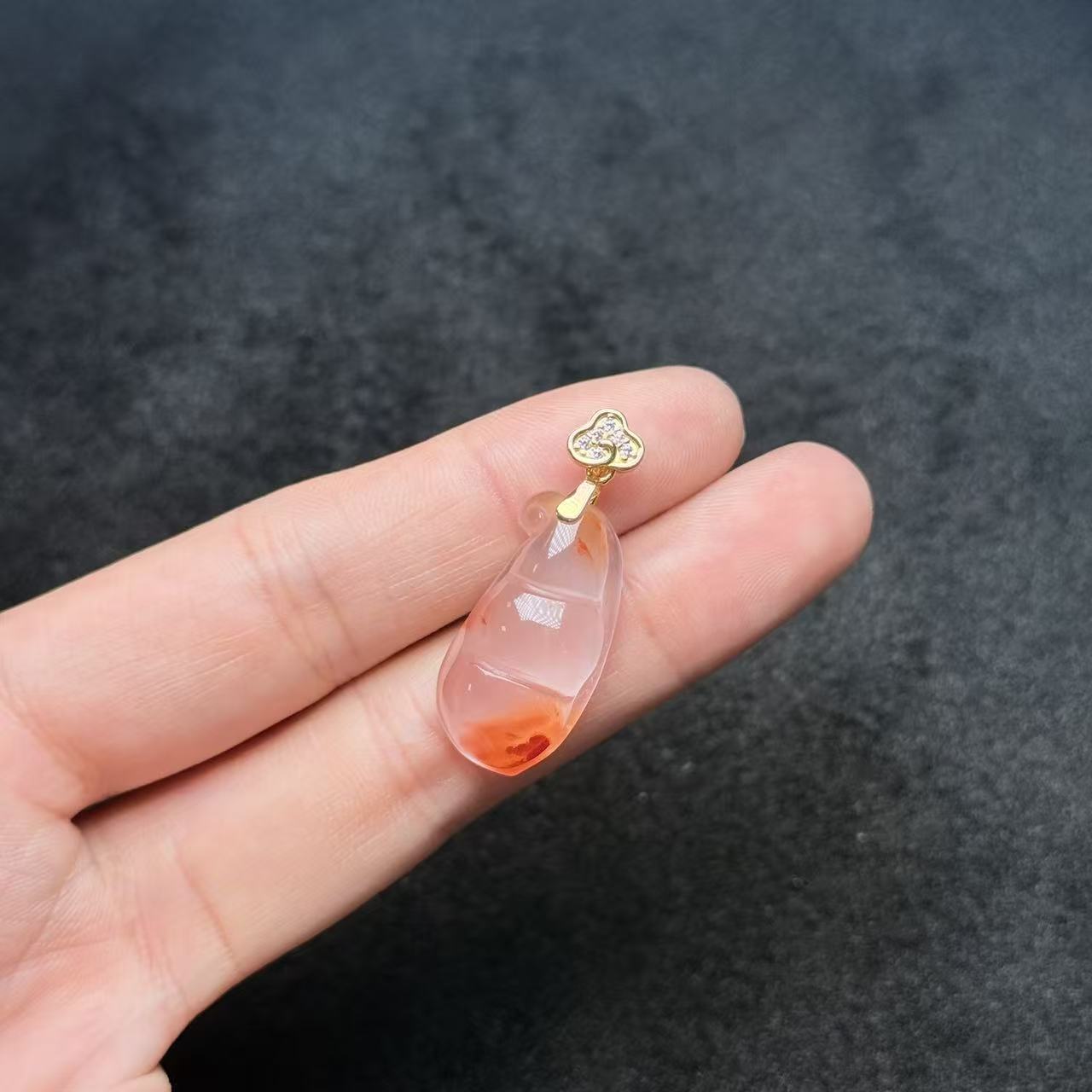 南红（玛瑙）S925福豆吊坠-约33×13×8mm-PH臻-多样性发货-A3775