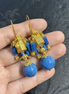 硅化玉S925珊瑚玉宫灯耳钩-约14mm-多样性发货- T福- A4969