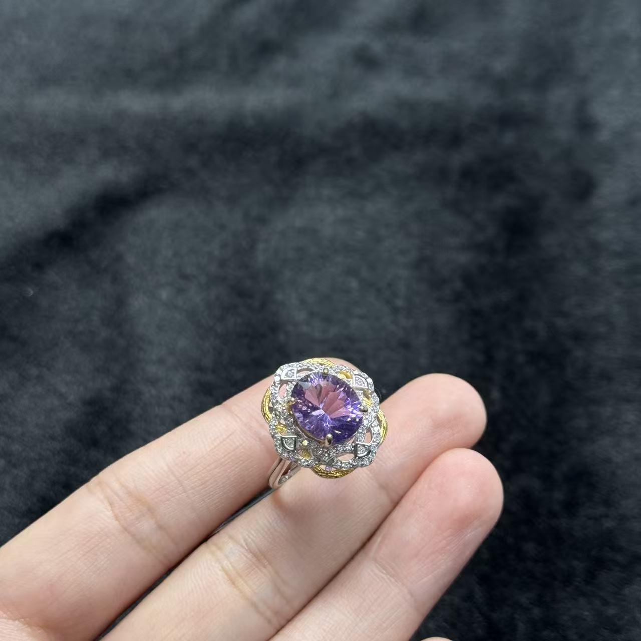 s925银紫水晶戒指-约17*19*7mm-多样性发货-S优-B956