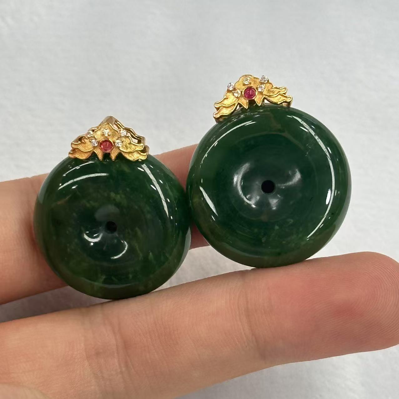 925银和田玉碧玉平安扣吊坠-约29*24*8mm-多样性发货-F利-Y4087