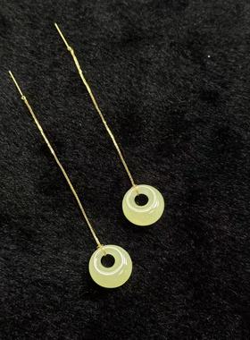 18K和田玉耳线-约12*6mm-多样性发货- YSP金B1687