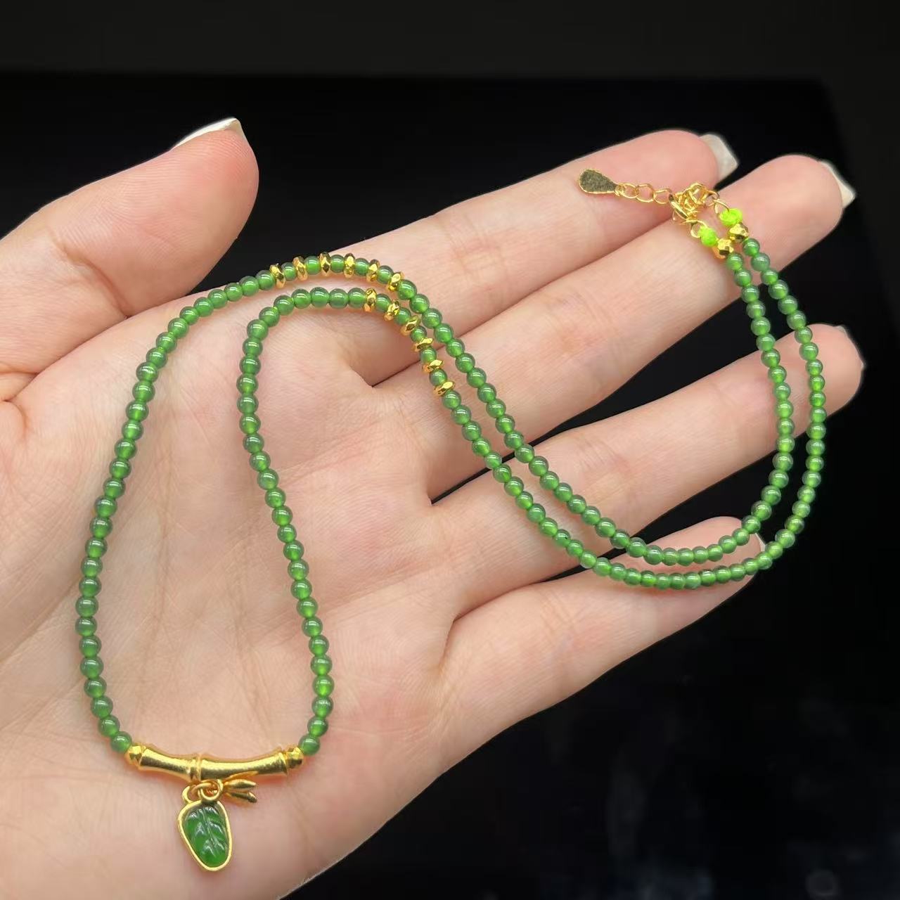 S925银翡翠叶子项链-约4*2mm-多样性发货-L银-Y1464