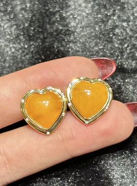 s925银蜜蜡耳钉-约15*16mm-多样性发货-B福-Y5627