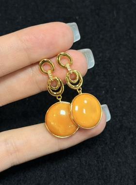 S925蜜蜡耳饰-多样性发货-约16×5mm，R祥，B9698