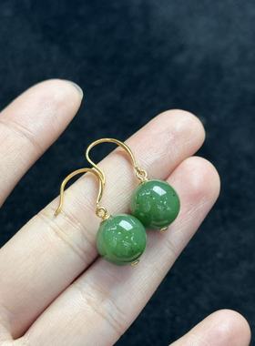 S925银和田玉耳钩-约12mm-多样性发货-F壹，B9660