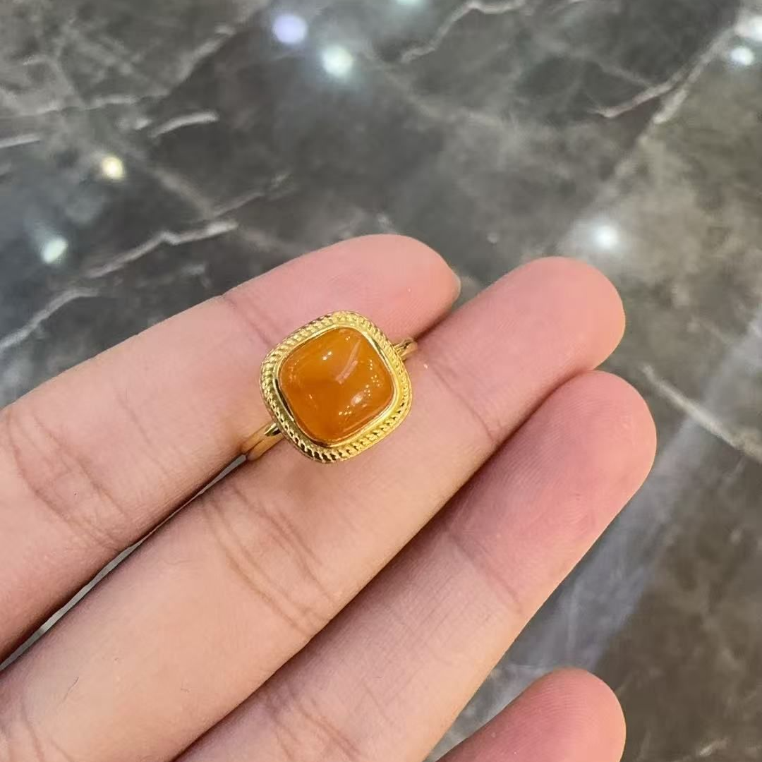 S925银蜜蜡戒指-约11*11*9mm-多样性发货-N恒