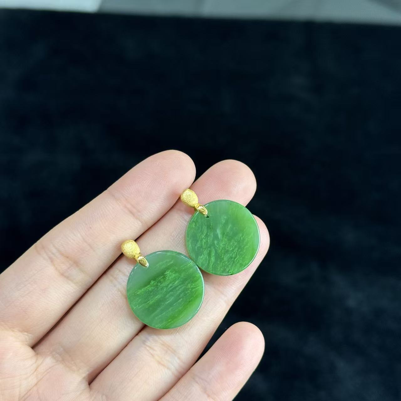 S925银和田玉耳钉-约25*20*4mm-多样性发货- Y欣- A4485