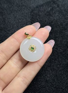 18K和田玉平安扣吊坠-约30×24×4mm-多样性发货-YSP金-A5283