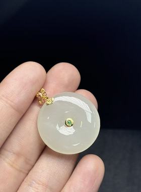 18K和田玉平安扣吊坠-约32*25*6mm-多样性发货-YSP金-B3996