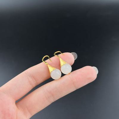 s925银和田玉耳钩-约9mm-多样性发货-YSP金-A5314