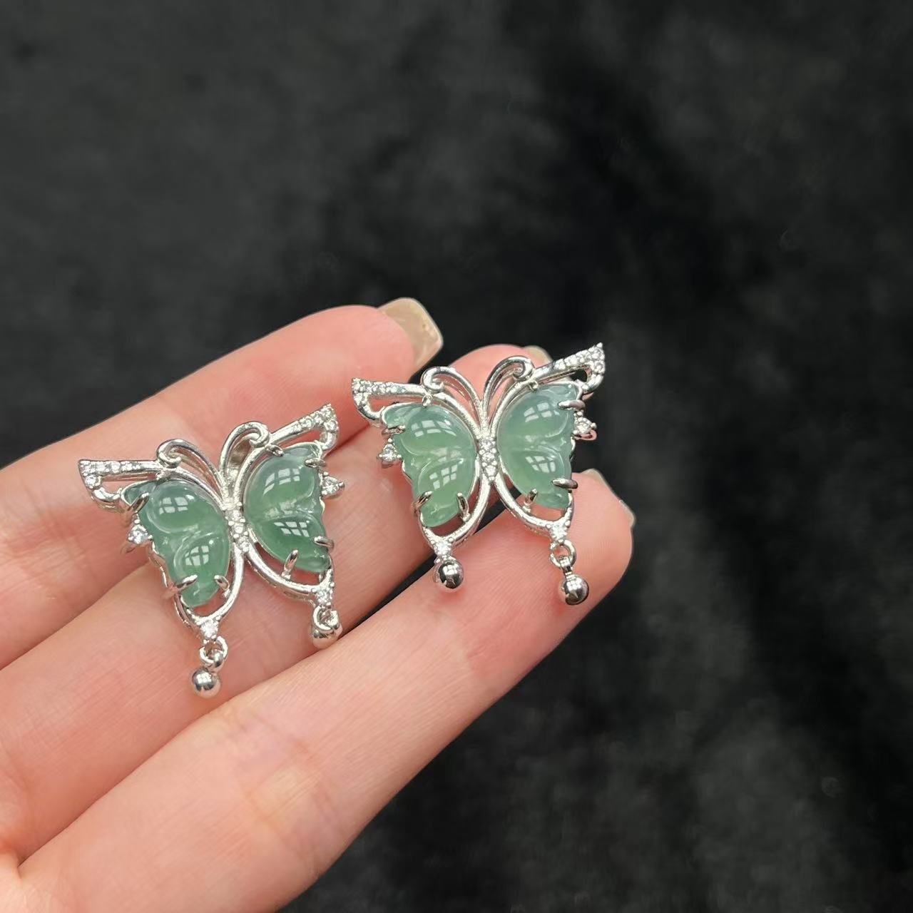 合金翡翠蝴蝶吊坠-约23×21×4mm-多样性发货-Y超-Y1305