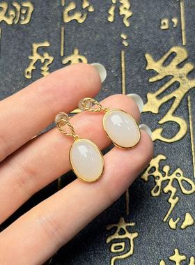 S925和田玉耳钉-约24*11*5mm-多样性发货-YSP金-A6184