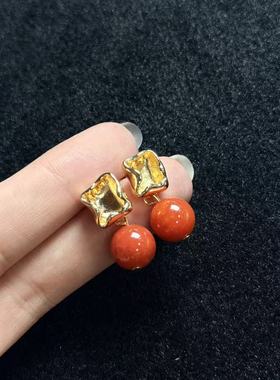 南红（玛瑙）南红耳钉-约10mm-多样性发货-H腾-A5168