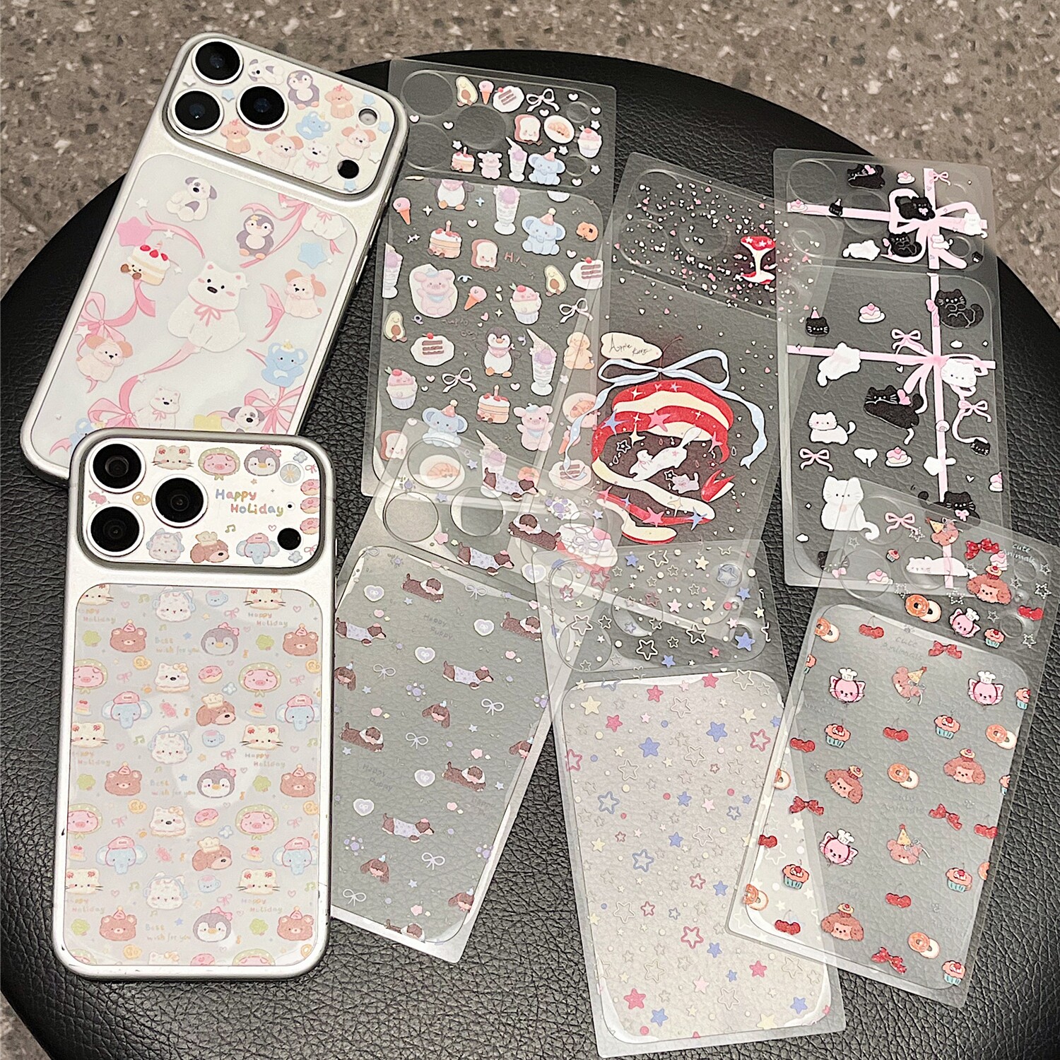 卡通可爱镜头膜适用iPhone17pro手机背膜贴纸图案趣味苹果17promax后背贴膜17pm底座膜保护超薄镂空静电吸附