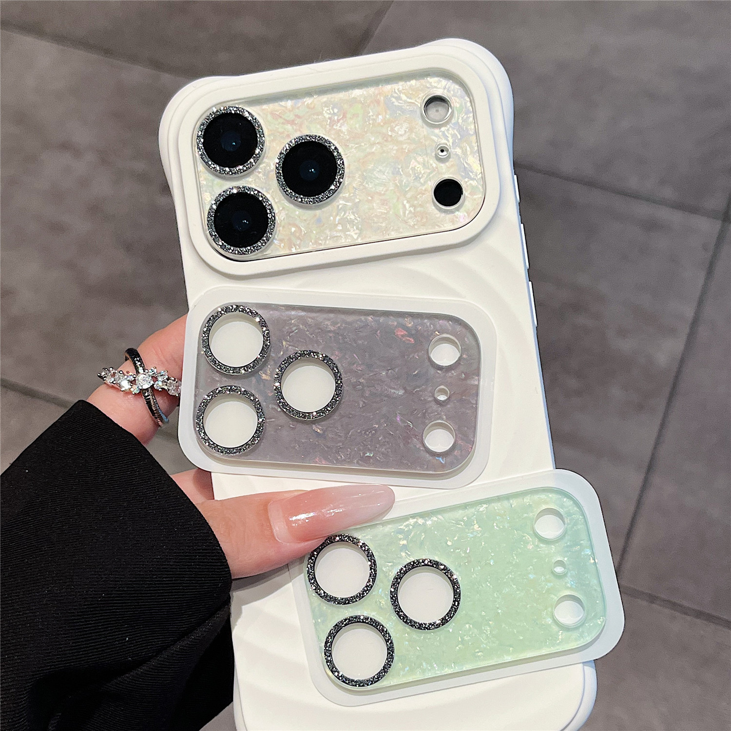 简约高级感闪粉贝壳纹晕染ins风镜头膜适用iPhone17pro装饰镜头贴纸底座苹果17promax手机摄像头17pm保护贴膜