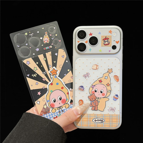 可爱趣味卡通镜头膜适用iPhone17pro背膜图案装饰苹果17promax底座静电吸附贴纸16pm手机摄像头镂空保护贴膜