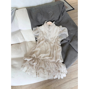 新款 古早千金感甜美雪纺连衣裙女夏季 气质荷叶边收腰显瘦蛋糕短裙