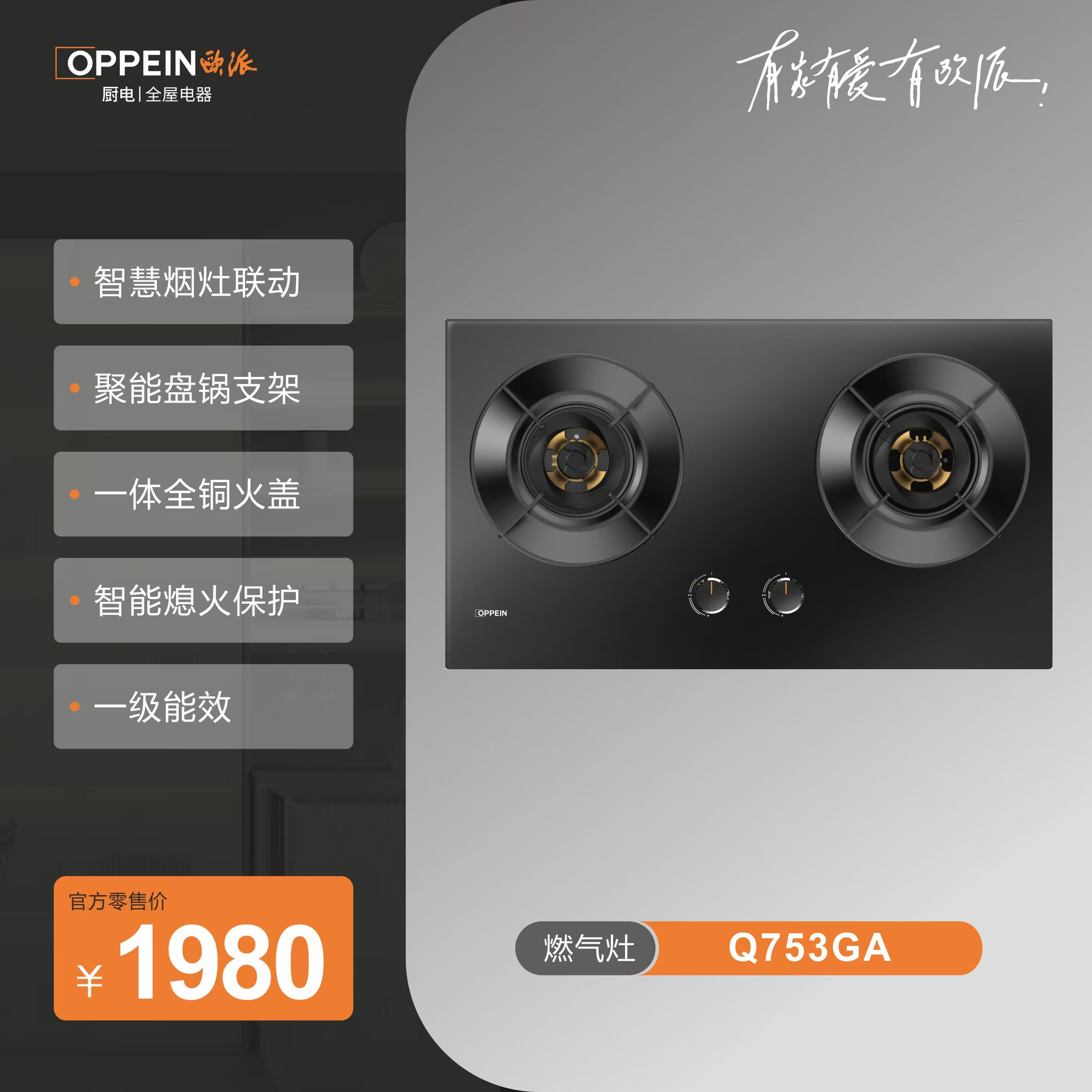 【线下同款】欧派燃气灶家用嵌入式天然气灶具大火力猛火灶Q753GA图片