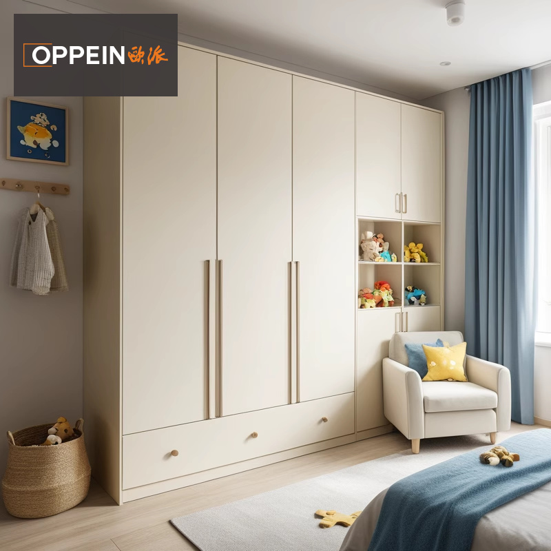 欧派儿童房间全屋定制走入式衣柜床一体书桌书柜组合设计奶油风