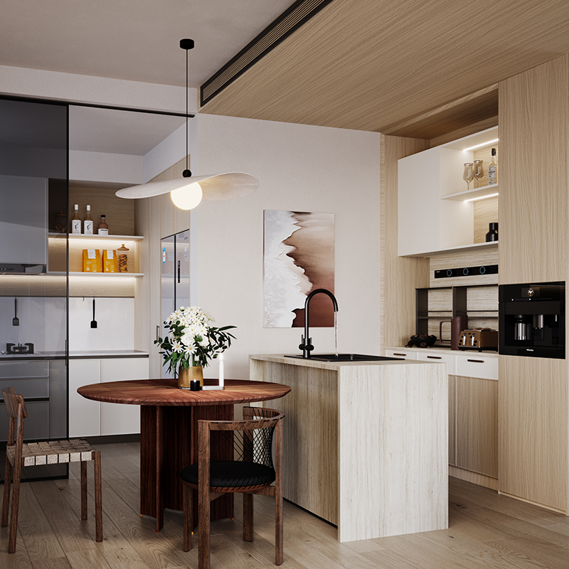 欧派定制橱柜中古风厨房厨柜一体灶台柜家用餐边柜橱柜石英石台面