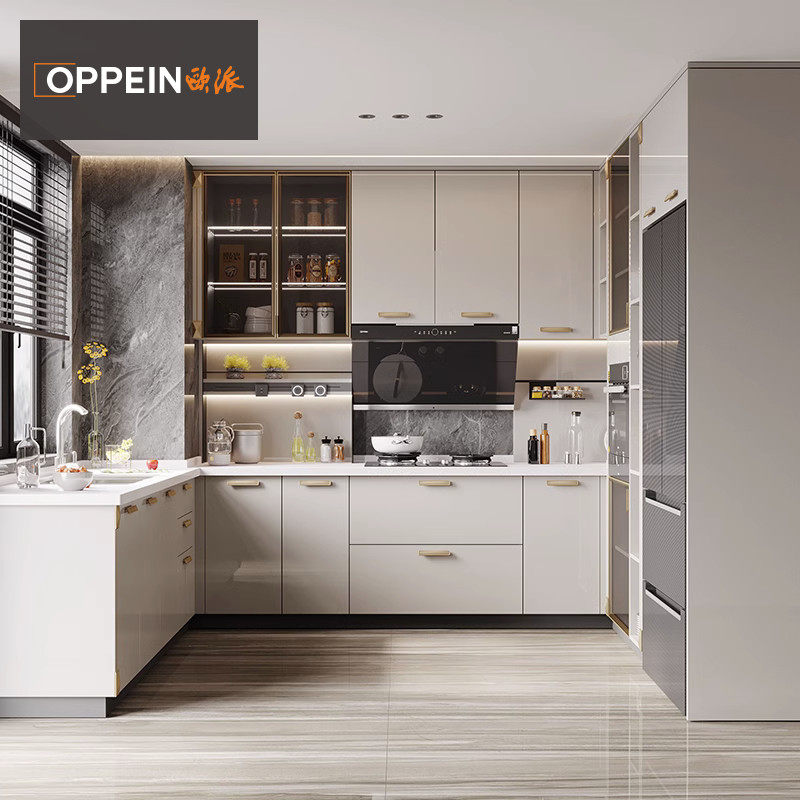 新款欧派橱柜定制家用简约厨房整体橱柜石英石灶台一体开放式厨柜