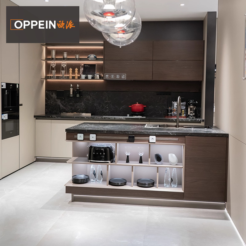 欧派橱柜定制开放式组合一体灶台柜厨房厨柜轻奢风整体柜子新款