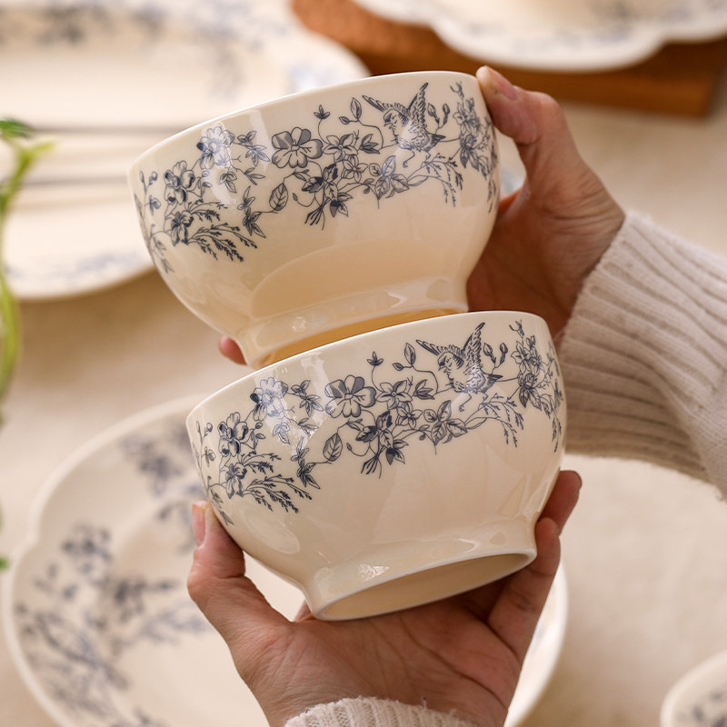 法式复古奶油风碗碟套装家用陶瓷餐具组合搭配米饭碗家用2025新款,餐饮具,碗,淘宝优惠券,粉丝福利购,淘宝优惠卷