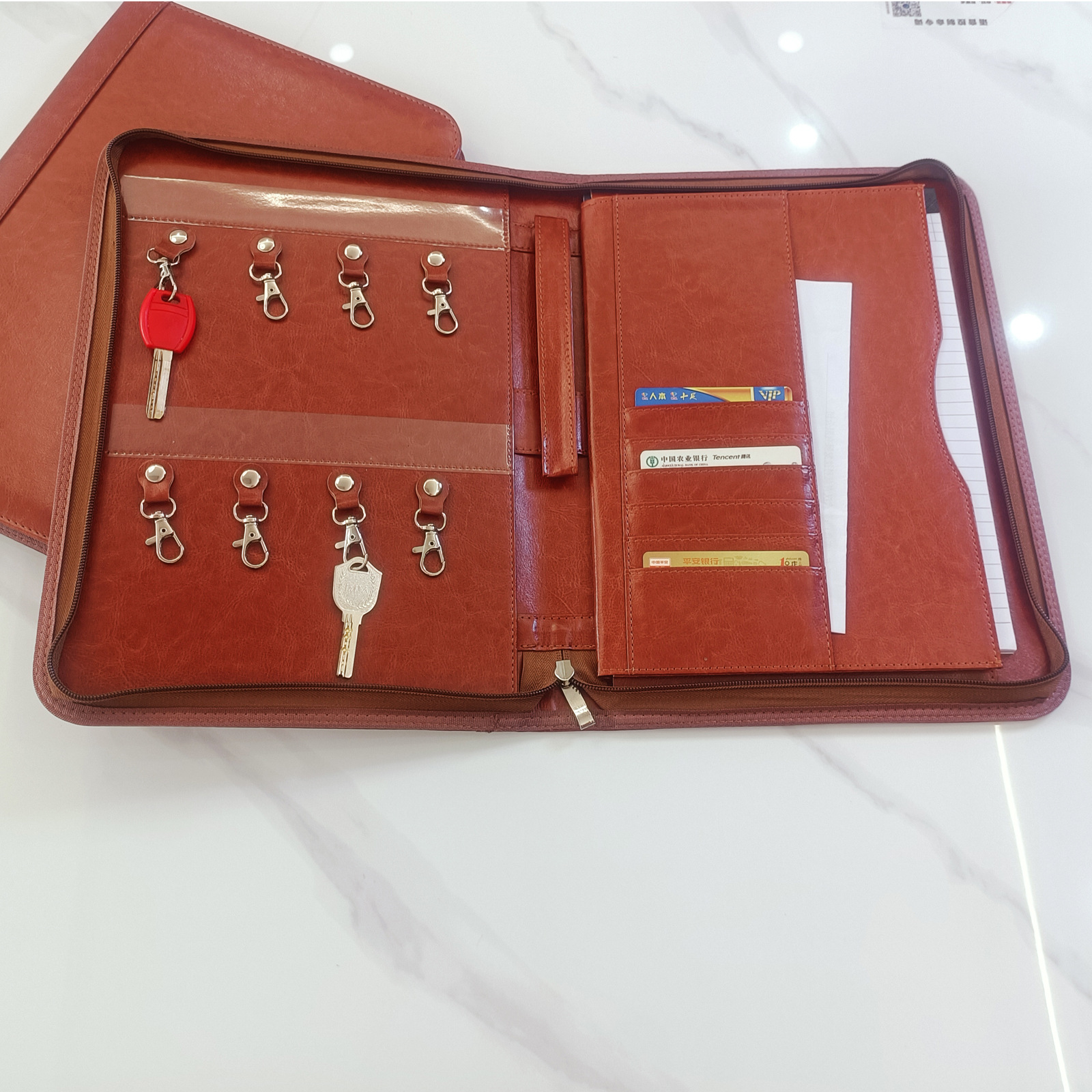 龙虾扣拉链文件夹pu现货交房钥匙包House delivery key package