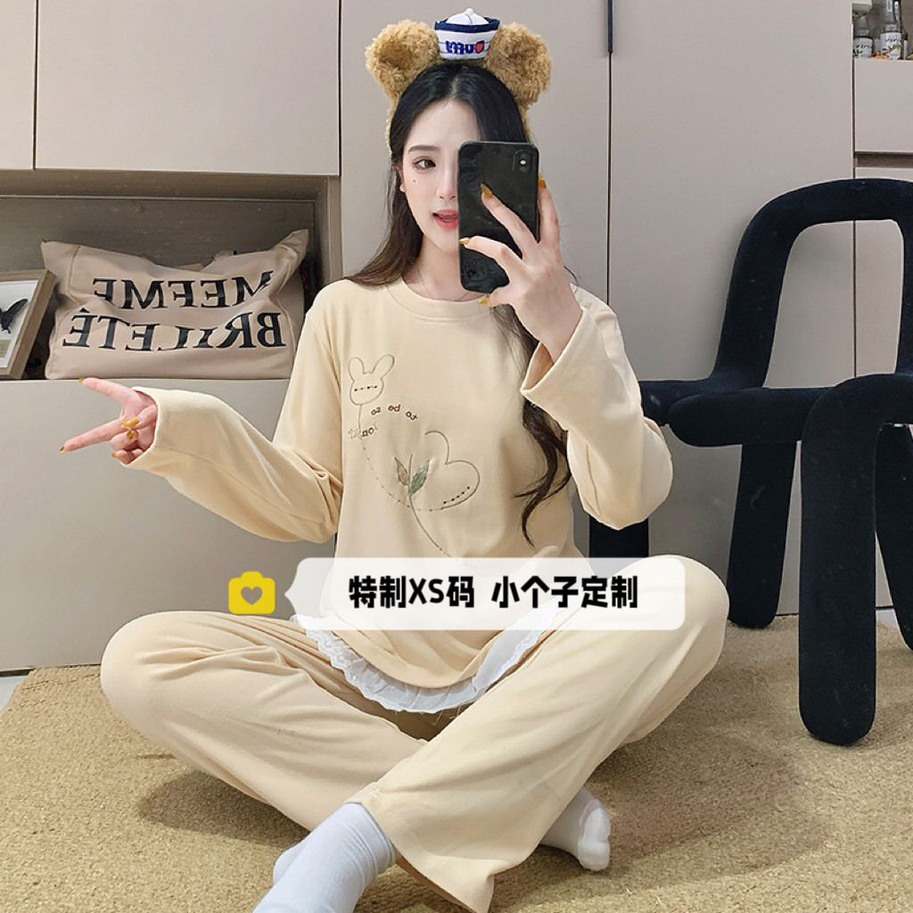 小个子德绒秋冬宽松睡衣套装女