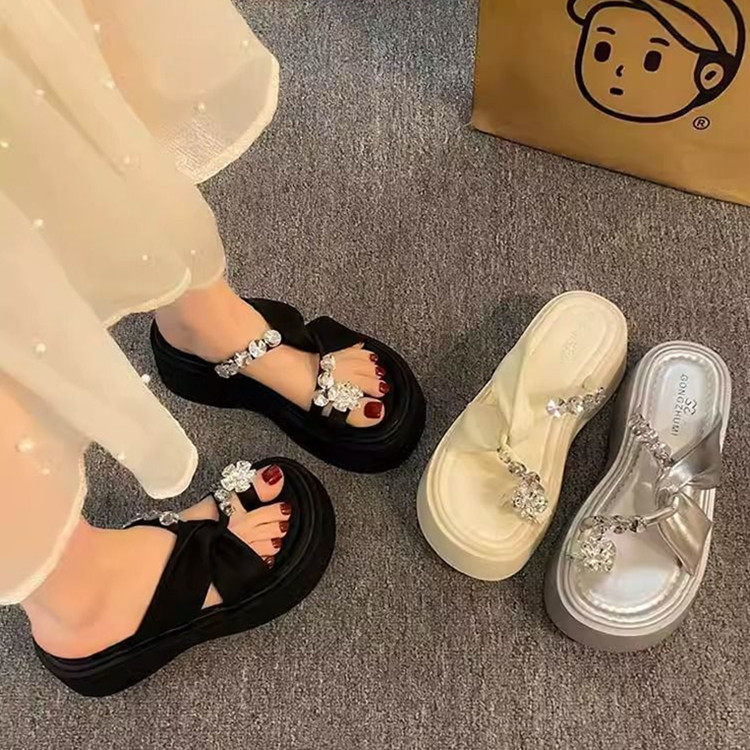 仙女风水钻套趾厚底增高凉拖女
