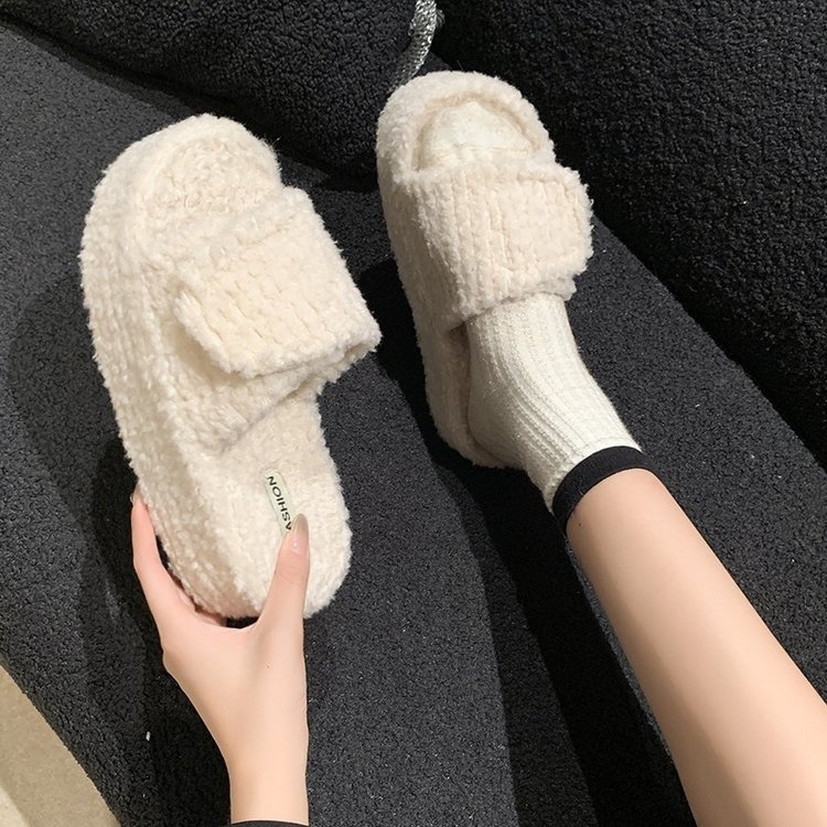 厚底毛毛拖鞋女外穿2025秋冬新款羊羔毛绒棉拖鞋室内家居毛绒棉拖