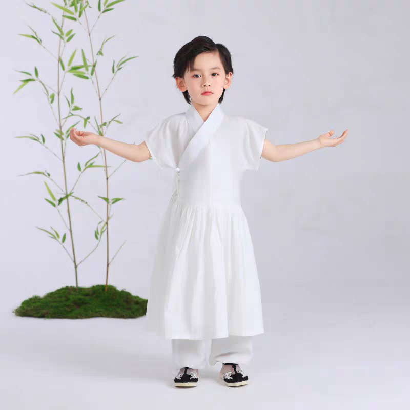 新服明制圆领袍道袍内搭直裰内衬袍打底袍正品儿童中国风新款白色
