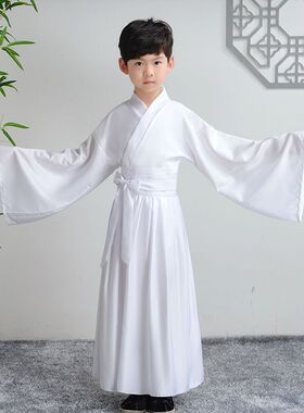 汉服明制圆领袍道袍内搭直裰内衬袍打底袍正品儿童中国风新款白色