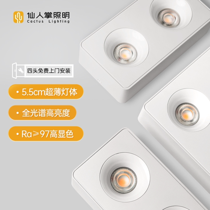 仙人掌照明超薄明装led斗胆射灯客厅卧室无主灯方形护眼吸顶筒灯