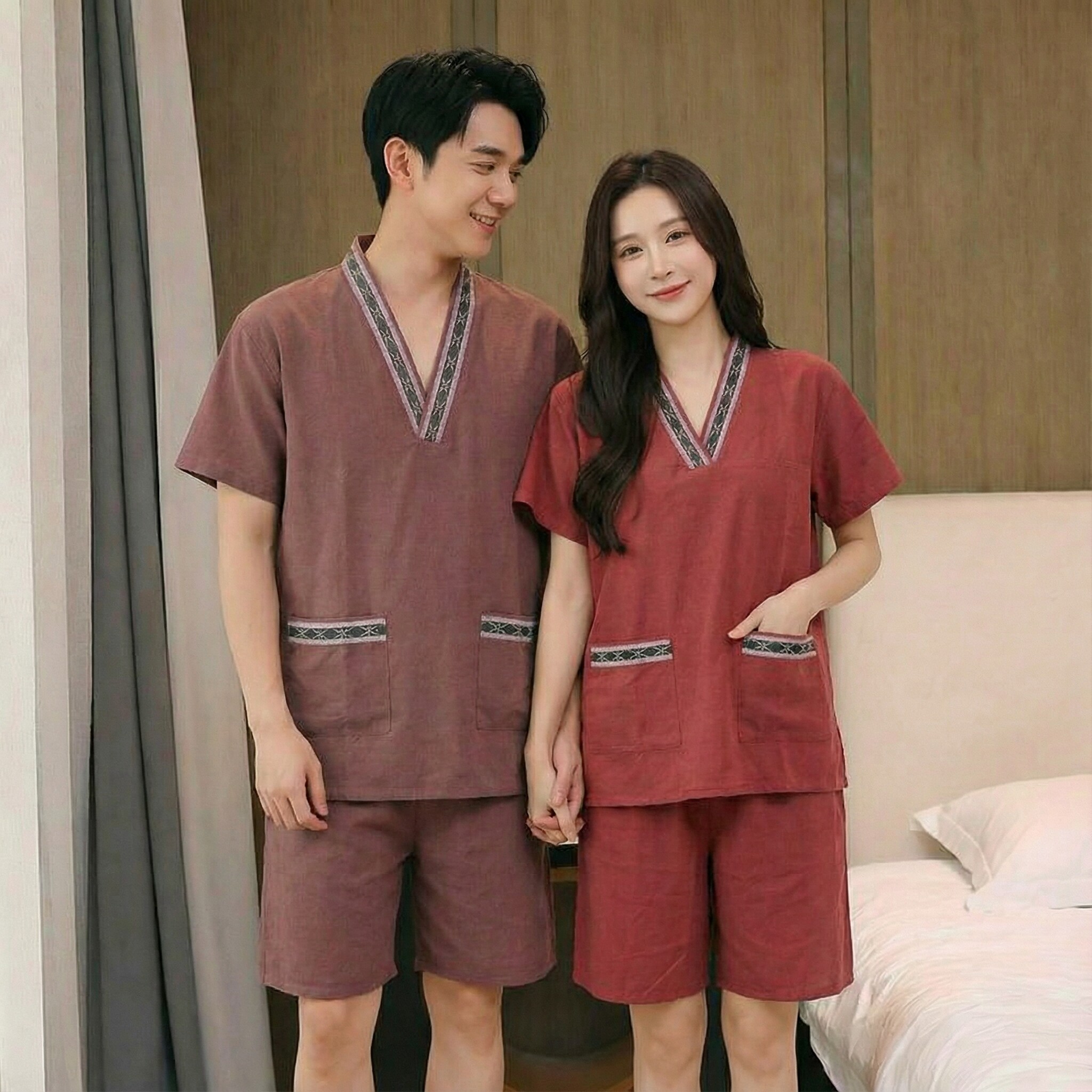 高档贡麻汗蒸服定制情侣款2026新款男女套装洗浴按摩足疗家居服