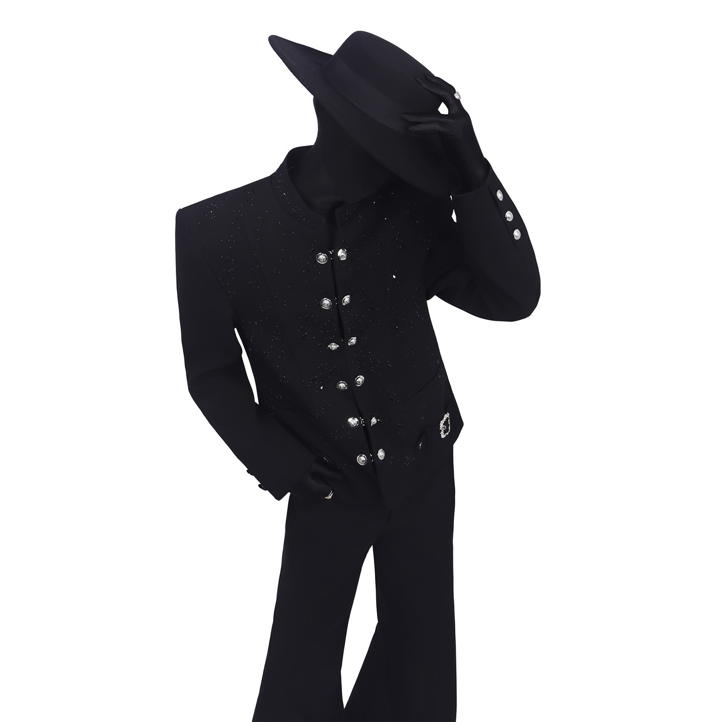 BlackClothes高定设计感烫钻立领西装外套金属扣个性短款垫肩西服