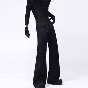Black clothes新款小众设计感黑色亮片微喇叭裤裤男款高级感裤子