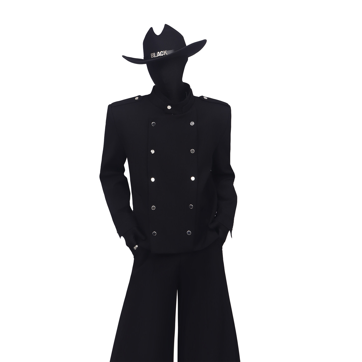 BlackClothes高级感斜排扣立领西装外套男设计感纽扣装饰垫肩西服